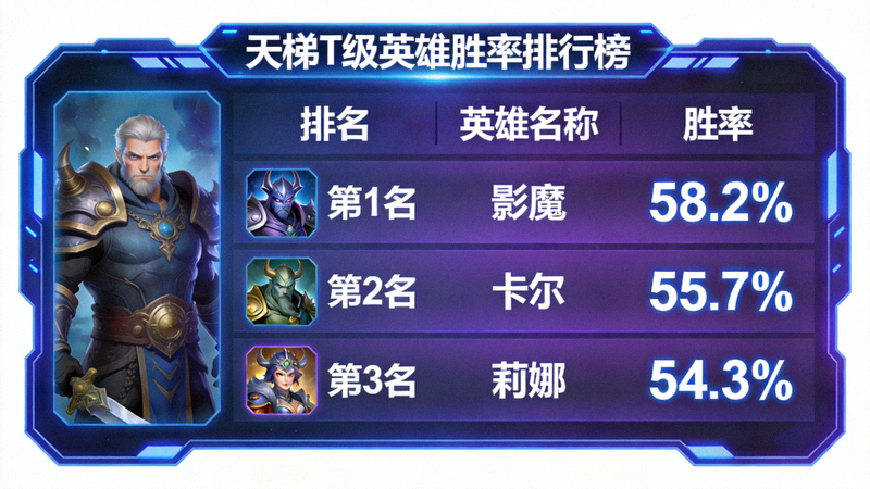 天梯T级英雄胜率排行榜数据面板界面